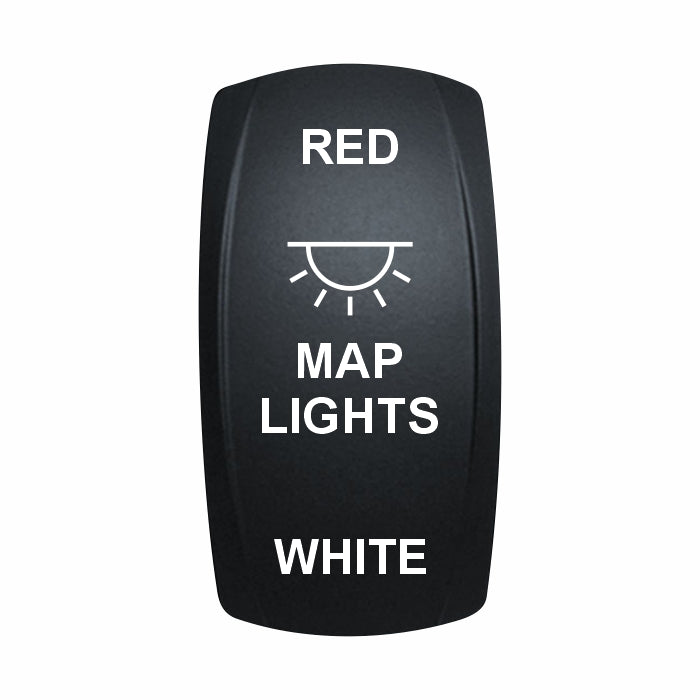 Technoexpress Shop black rocker switch labeled RED, MAP LIGHTS with light icon, WHITE