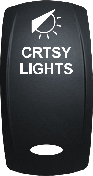 Techno Express rocker switch labeled CRTSY LIGHTS with light icon and oval indicator