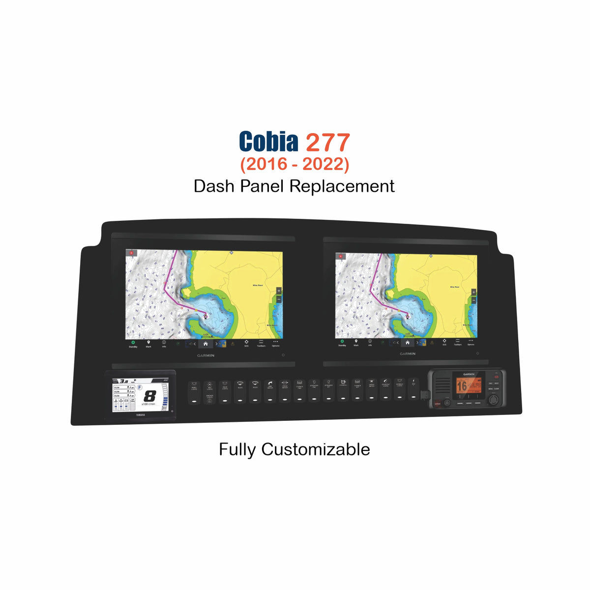 Cobia 277 replacement boat dash panel with integrated switch panel and precision-cut custom fit
