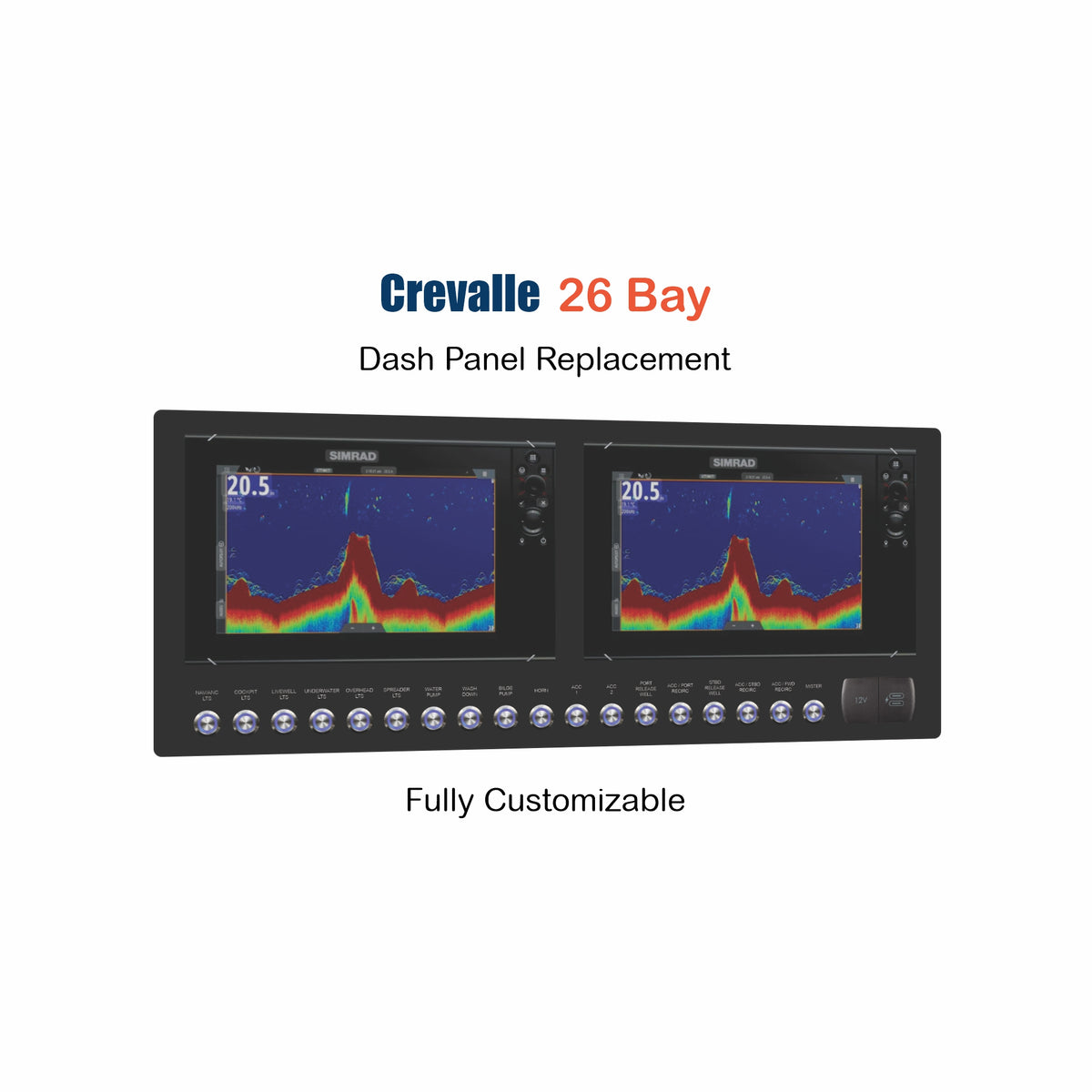 Crevalle 26 Bay Dash Panel Replacement with custom etching