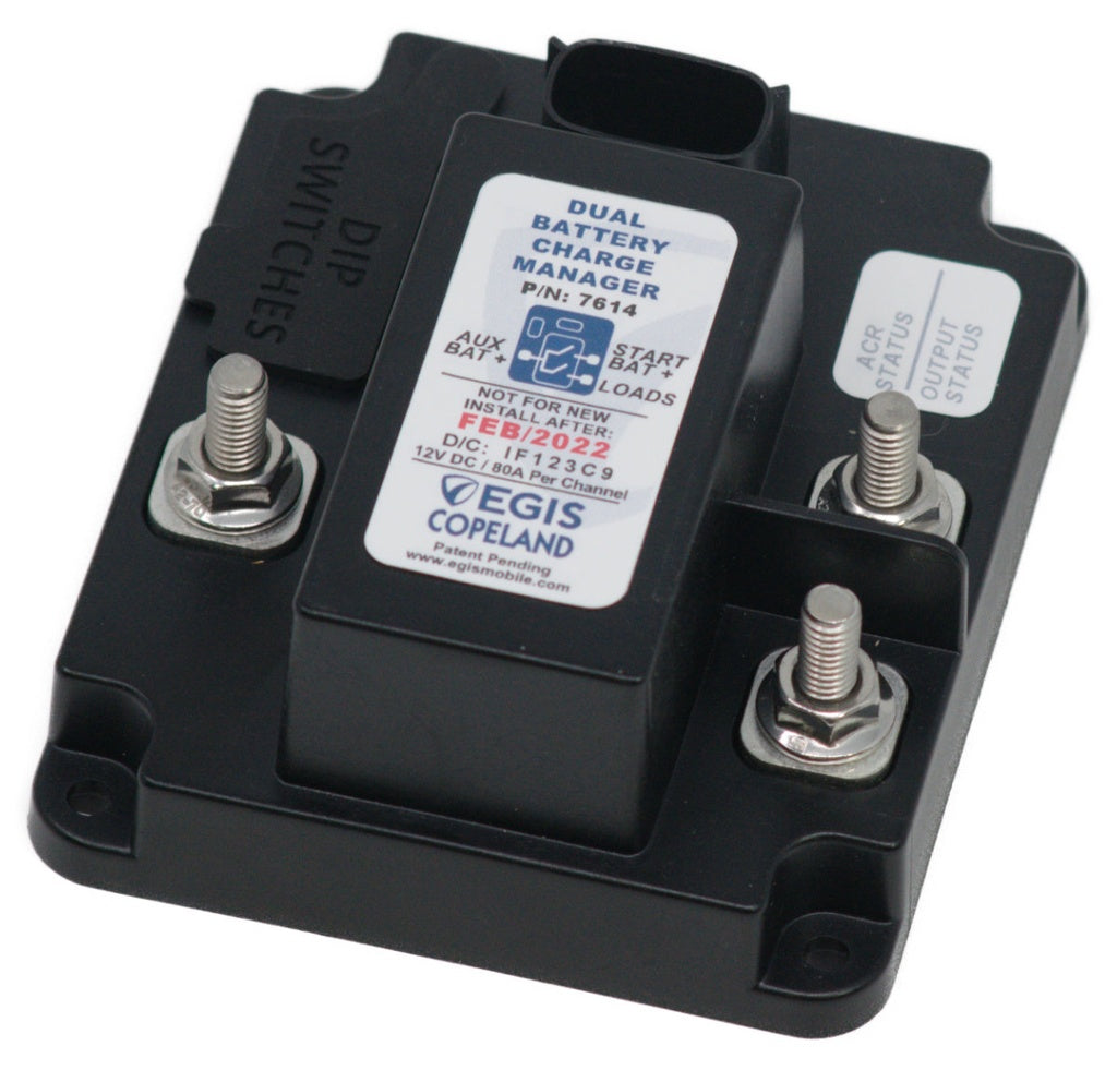 Egis Dual Battery Charge Manager relay module with three stud terminals