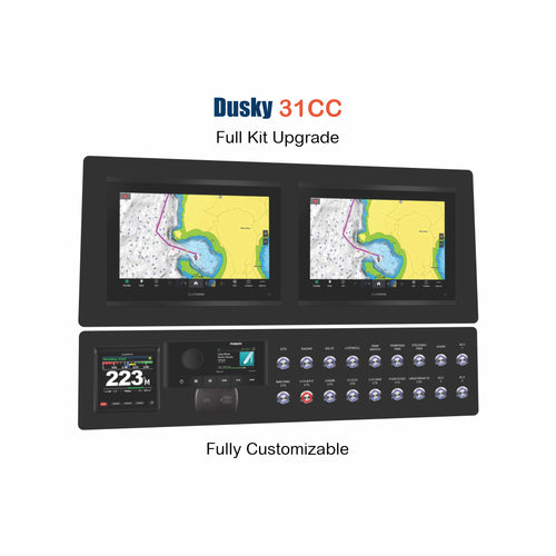 Dusky 31 CC replacement boat dash panel with integrated switch panel and precision-cut custom fit