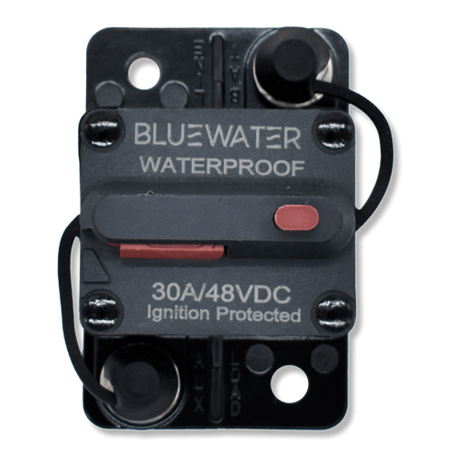Bluewater surface-mount circuit breaker 30A/48VDC ignition-protected with red reset lever