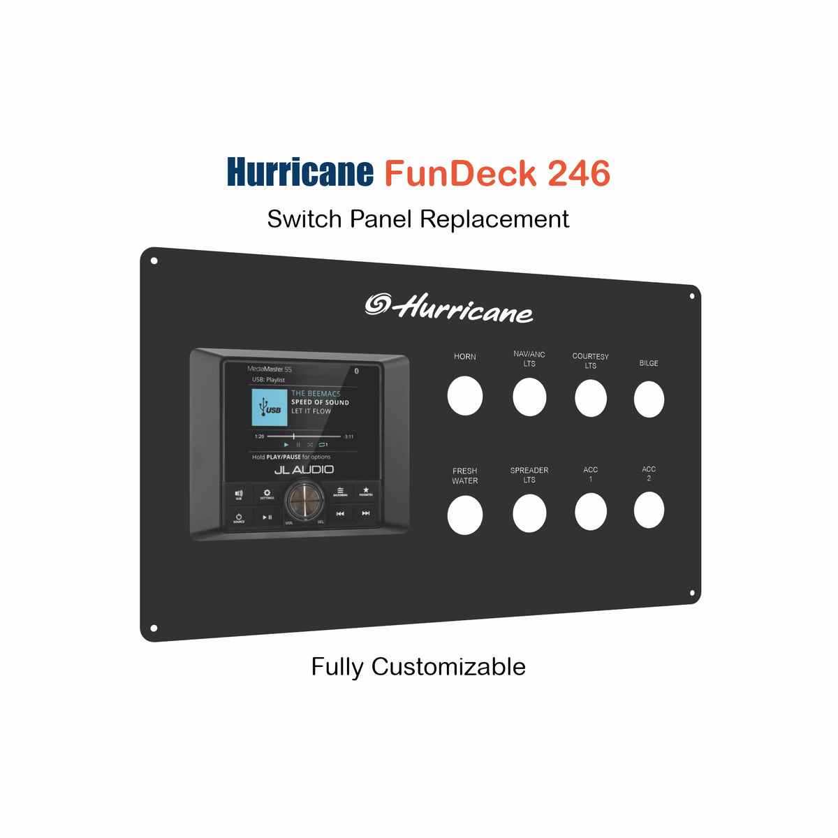 Hurricane Fundeck 246 Dash Panel Replacement with custom etching