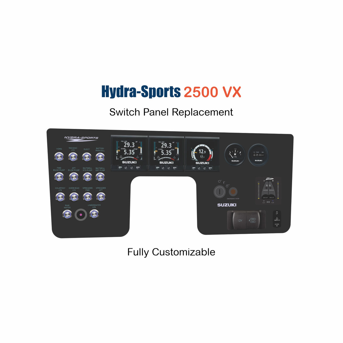 Hydra Sports 2500VX Switch Panel Replacement with custom etching