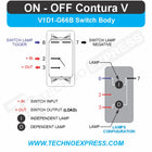 Carling ACC V1D1-G66B switch body wiring diagram showing rear pin layout (pins 8,7,2,3) and lamp connections