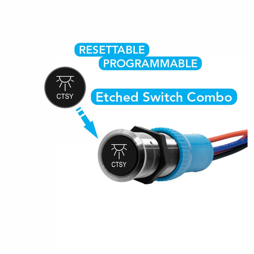 Bluewater courtesy light etched switch actuator labeled CTSY with stainless bezel