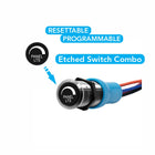 Bluewater PANEL LTS etched pushbutton switch with stainless bezel and attached wiring