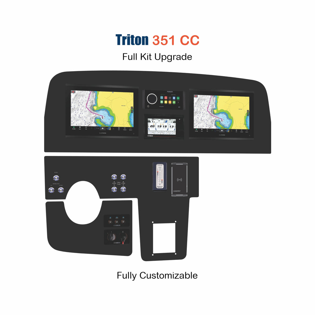 Triton 351 CC replacement boat dash panel with integrated switch panel and precision-cut custom fit