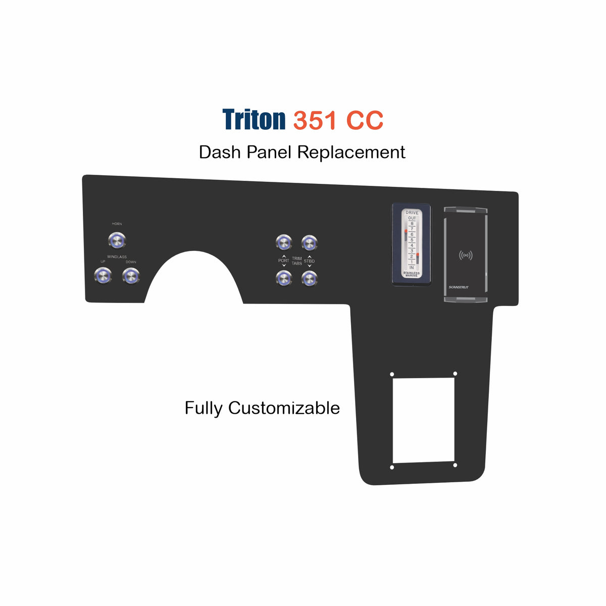 Switch panel replacement for Triton 351 CC with customizable features and custom etching options